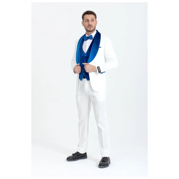 Derman Luxury Floral Textured Velvet Collar 3 Piece Tuxedo - Picture 3 of 7